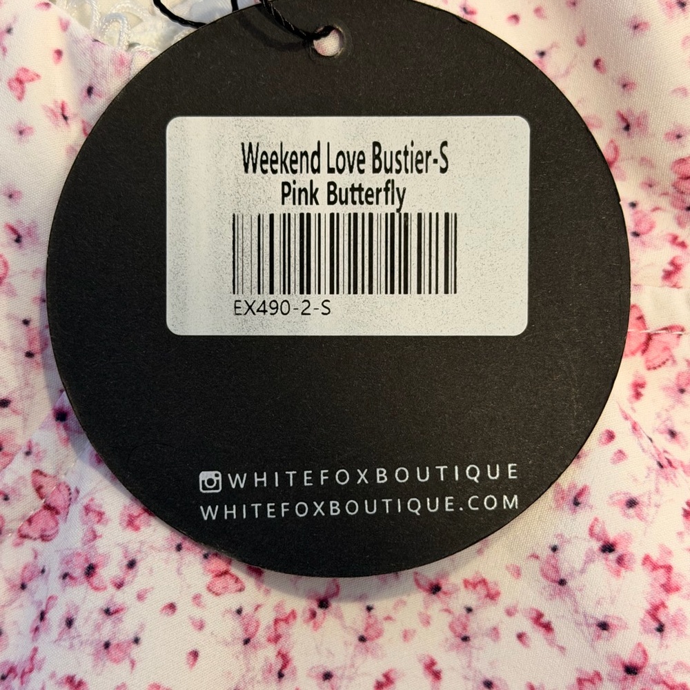 White Fox Weekend Love Bustier Crop Top in Pink Butterfly - Picture 12 of 12